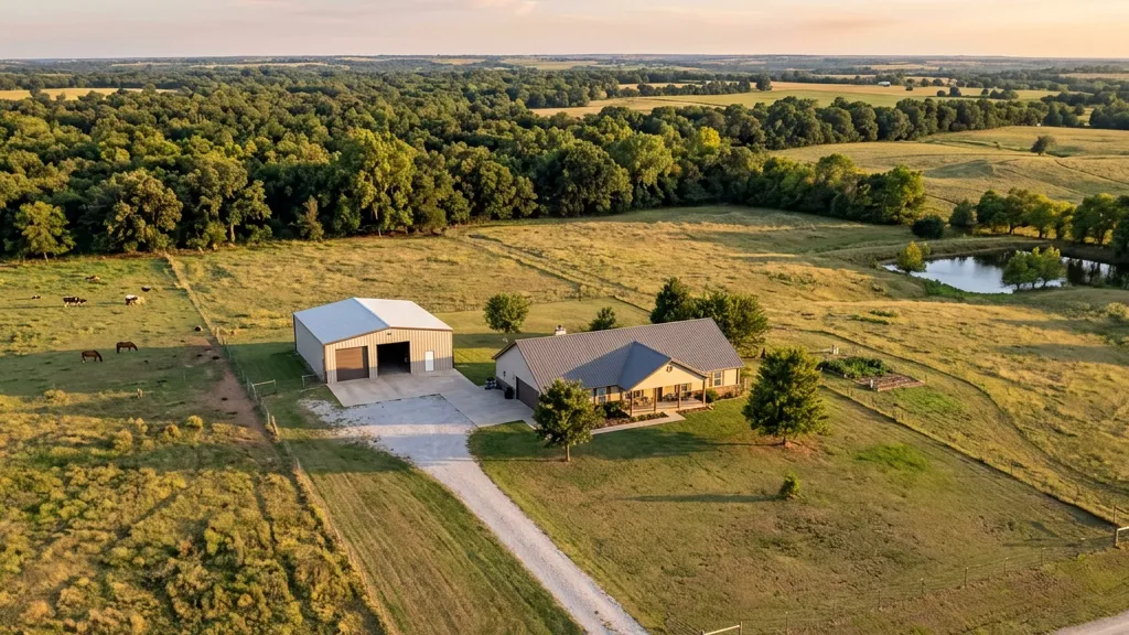 Aerial view of a completed roof replacement on an Oklahoma City home